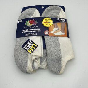 Fruit of the Loom Mens Socks 6-12 ComforLast Gray Sole No Show Invisibles NEW